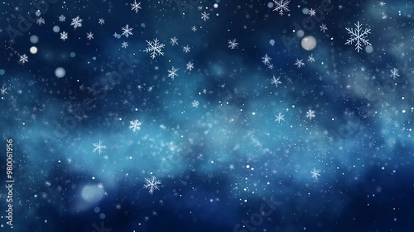 Fototapeta Sparkling Blue Winter Snowflake Background