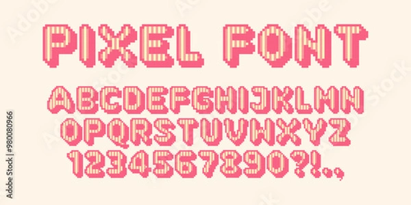 Fototapeta Retro Pixel game font. 8-bit symbols. Isolated Vector Letters And Numbers. Old school retro nostalgic typeface.