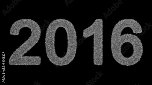 Fototapeta 2016 inscription consisting of snowflakes on a black background, Text formed a variety of snowflakes