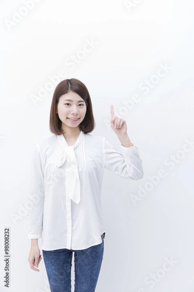 Fototapeta 女性　指差し　ポーズ