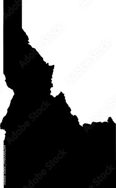 Fototapeta Contour map of the state of Idaho, USA. Vector graphic illustration on a transparent background with black region borders