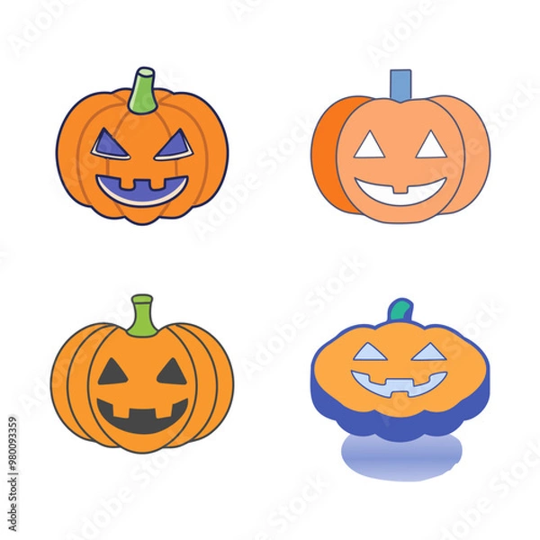 Fototapeta pumpkin head various styles smiling halloween, generated with ai