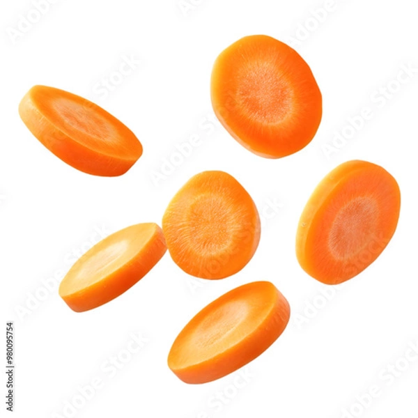 Obraz carrot round slices flying on transparent background