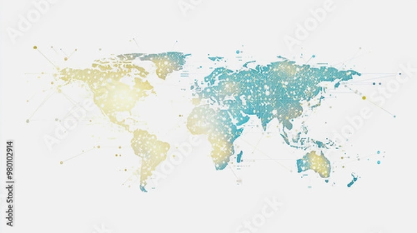 Fototapeta Abstract white background with Colorful business connection of line from nail node to node on world map background Innovation network points Earth's surface