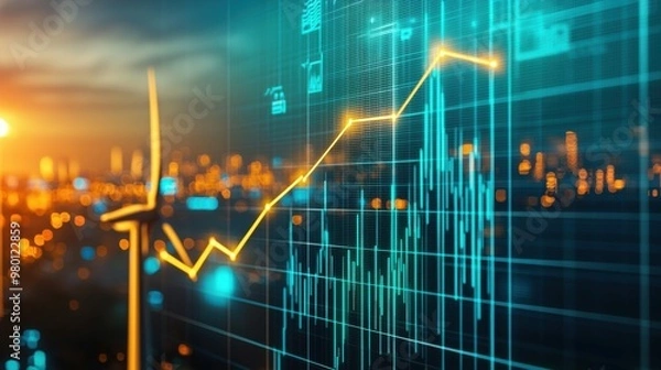 Fototapeta Futuristic Financial Data Analytics Dashboard with Upward Trending Market Chart