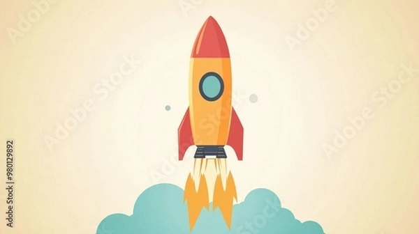 Obraz Flat color cartoon rocket design