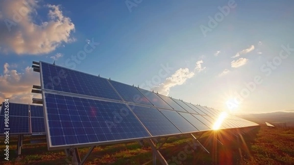Fototapeta Solar Thermal Energy: The process of capturing heat from the sun for use in heating applications, featuring solar water heaters and solar space heating systems.
