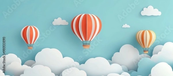 Fototapeta Colorful Hot Air Balloons Soaring Through A Sky Filled With Clouds