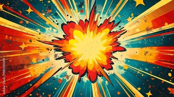 Fototapeta Abstract Comic Book Explosion with Stars and Lines