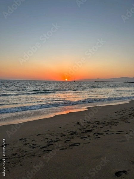 Obraz Orange sunset on the ocean beach