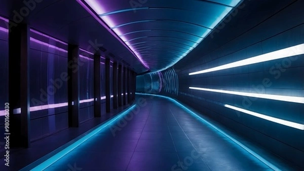 Fototapeta Futuristic, neon-lit tunnel with a modern and elegant design.