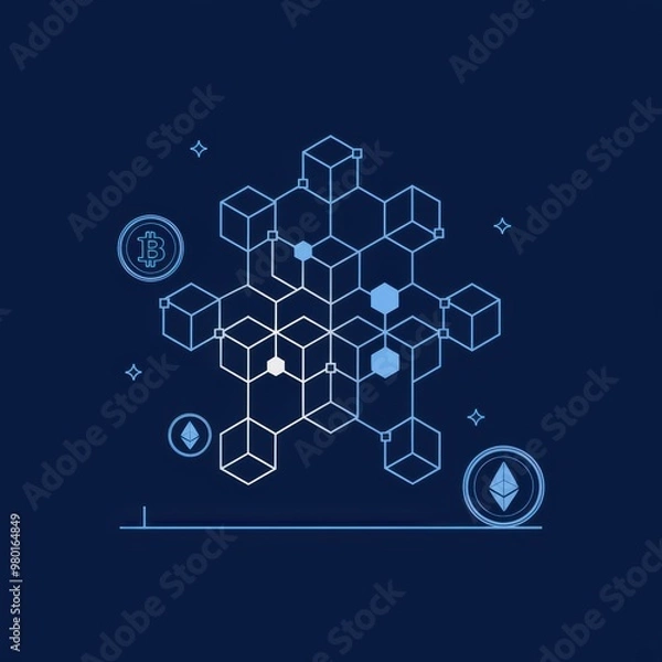 Obraz Cryptocurrency Trading Concept: Blockchain and Digital Currency Minimalist Illustration