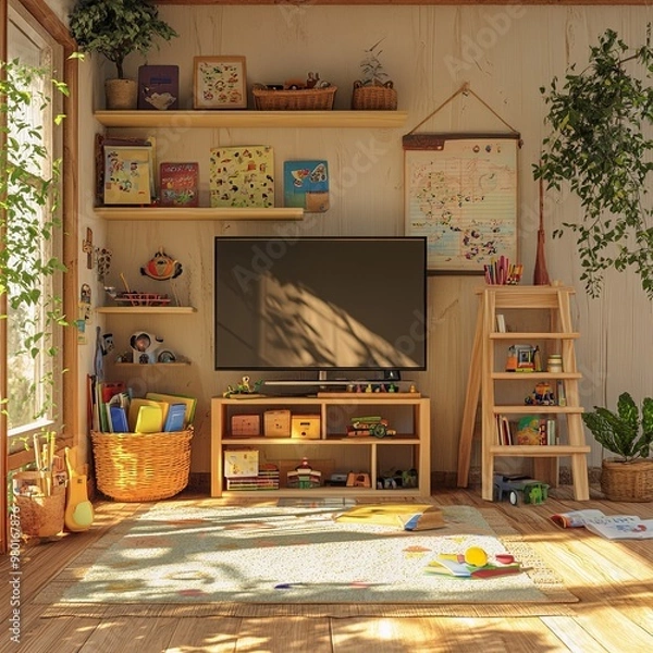 Fototapeta Starting school interior with shelf.