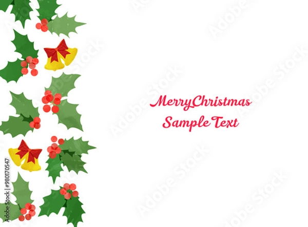 Fototapeta クリスマスのベルとヒイラギの手描きの背景イラスト