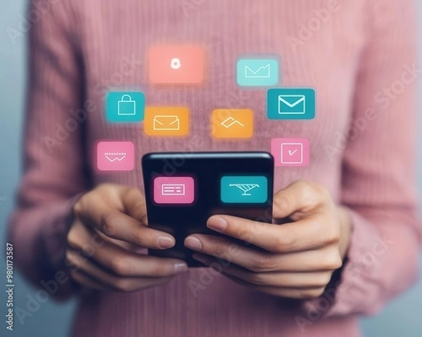 Obraz Modern digital wallet interface glowing with transaction icons, promoting seamless payments