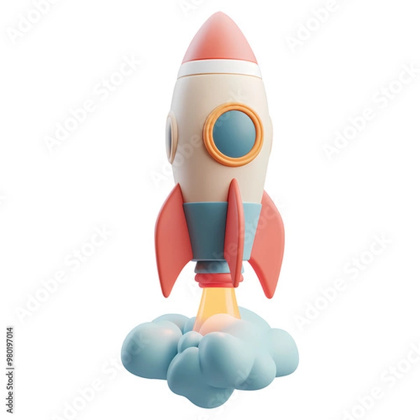 Fototapeta 3d rocket isolated on white. Realistic 3d high quality isolated render