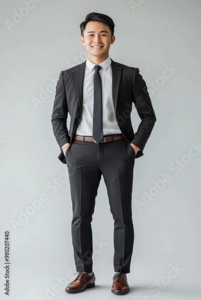 Fototapeta photo of asian model wearing formal suit, photo of business man or professional worker, behind white background