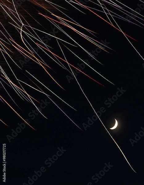 Obraz Fireworks with moon