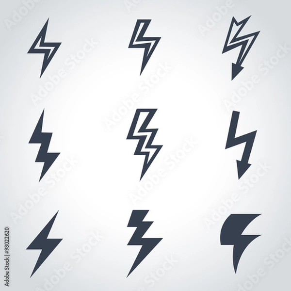 Obraz Vector black lightning icon set. Lightning Icon Object, Lightning Icon Picture, Lightning Icon Image - stock vector