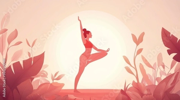 Fototapeta 37. A stylish poster template for International Yoga Day showcasing a vector illustration of a woman performing a yoga pose, with a balanced and elegant design