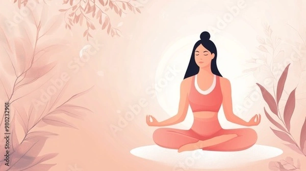 Fototapeta 15. A sophisticated Yoga Day banner design with a vector illustration of a woman in a meditation pose, highlighting modern aesthetics and elegant visuals