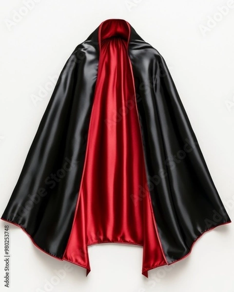 Fototapeta A vampire cape with red lining, draped on a white background