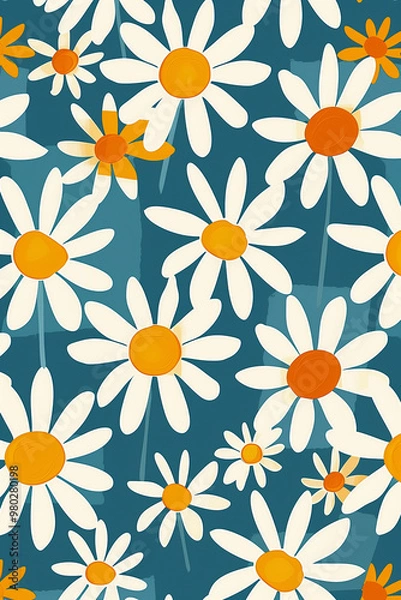 Fototapeta Pattern featuring elegant daisy flowers in geometry style