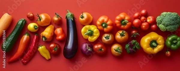 Fototapeta Vibrant Exaggerated Colors in Artistic Vegetable Flat Lay Composition
