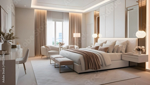 Fototapeta Elegant, modern, cozy and well-lit room Generative AI