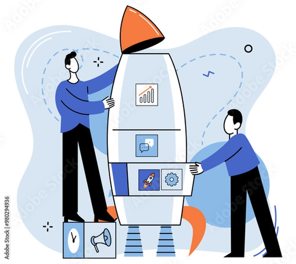 Fototapeta Team work vector illustration. Support from team members enhances individual and collective performance Together, team can achieve unity and accomplish great things Occupation satisfaction increases