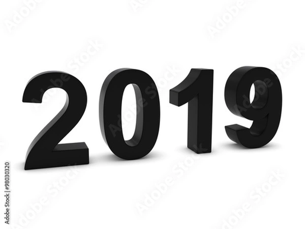 Obraz Black 2019 3D Numbers - Year Twenty Nineteen Isolated on White