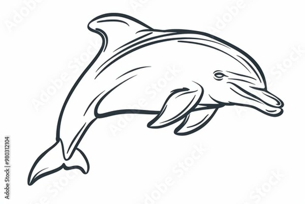 Fototapeta Graceful outline of a jumping dolphin in peaceful waters