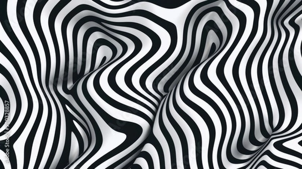 Fototapeta Seamless pattern with twisted lines, vector linear tiling background, stripy weaving, optical maze, twisted stripes. Black and white design.