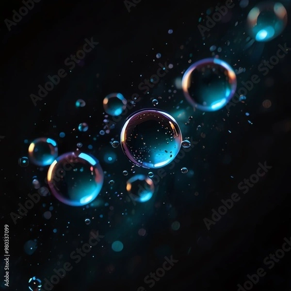 Fototapeta a bunch of bubbles that are on a black background