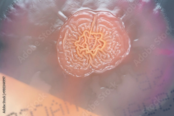 Obraz Bacterial colonies growing on agar plate.