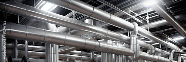Obraz Intricate HVAC Duct System Installation in Modern Building - Technological Marvel