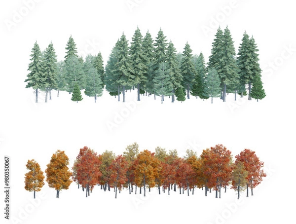 Fototapeta Autumn tree coniferous trees tree line set png alpha chanel