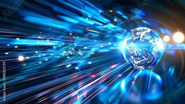 Obraz Speedy Data Routes on Tech Map, Business Theme, Background, Technology, Networking, Digital