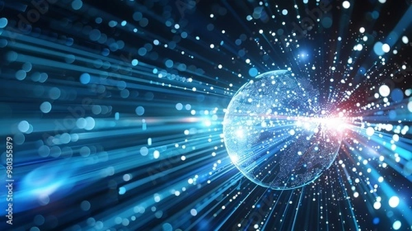 Obraz Speedy Data Transfer on Tech Globe, Business Theme, Background, Technology, Networking, Digital