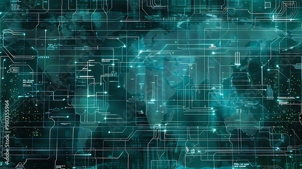 Obraz Speedy Data Transfer on Tech Globe, Business Theme, Background, Technology, Networking, Digital
