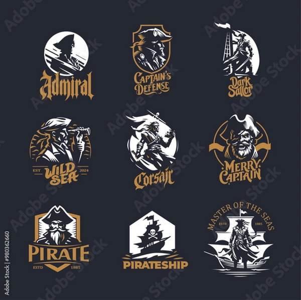 Fototapeta lustrate a cartoon-style pirate ship, Pirate Inside his Sailing Ship