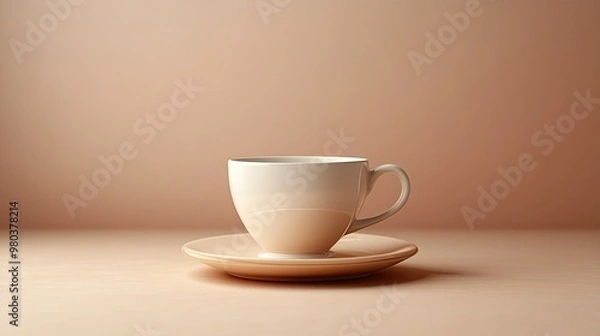 Fototapeta Minimal coffee cup with saucer, plain beige background