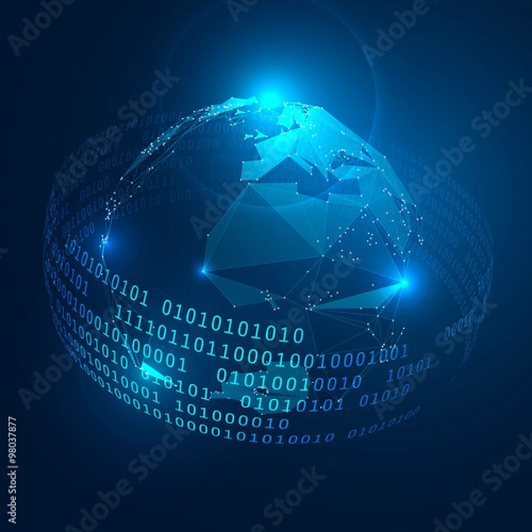 Obraz Abstract Triangles Planet Earth with Ring of Binary Digits
