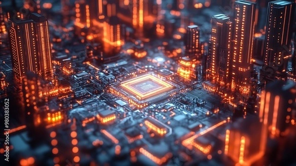 Fototapeta microchip designed for AI on a circuit board - closeup