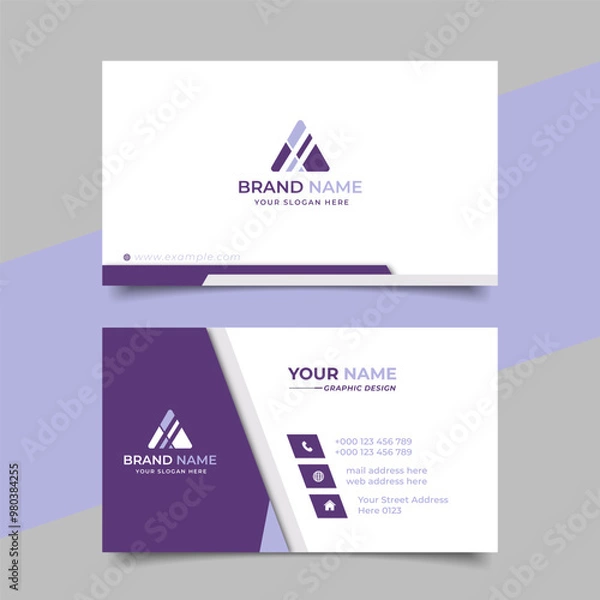 Fototapeta Creative modern purple business card design  name card corporate visiting card and simple clean template vector design