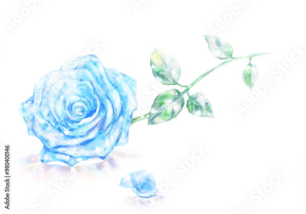 Obraz ガラスの青いバラ　手描き