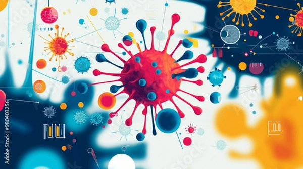 Fototapeta Abstract Virus Structure in Bright Colors Representing Seasonal Illnesses
