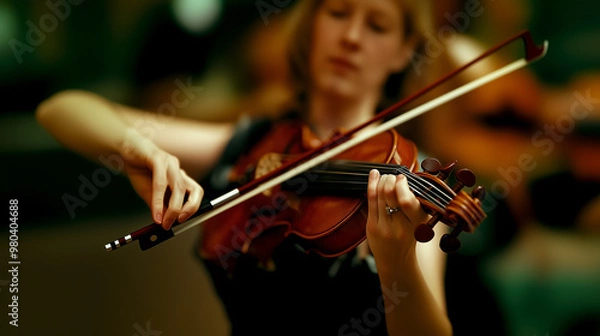 Fototapeta A stylish, brightly colored violin with a contemporary design, photographed in soft, harmonious lighting for a modern aesthetic.