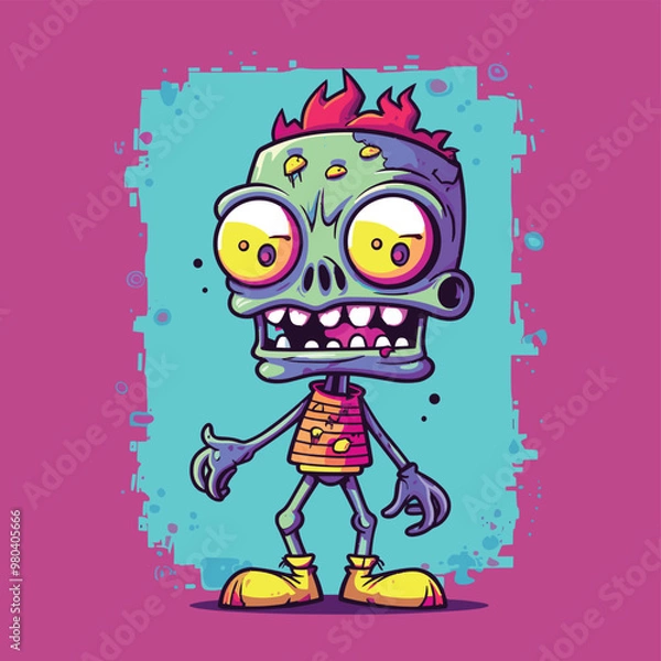 Obraz Cartoon Zombie with Big Eyes on Purple Background