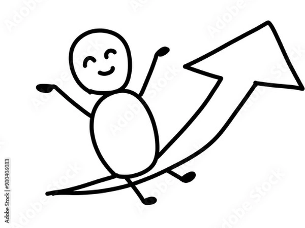 Obraz 上向きの矢印に乗る人のゆるいイラスト